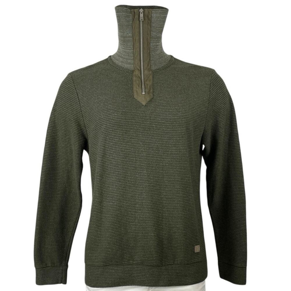 NetWork Men's Forest Green Ribbed Knit 1/4 Zip Long Sleeve Sweater Top Size L